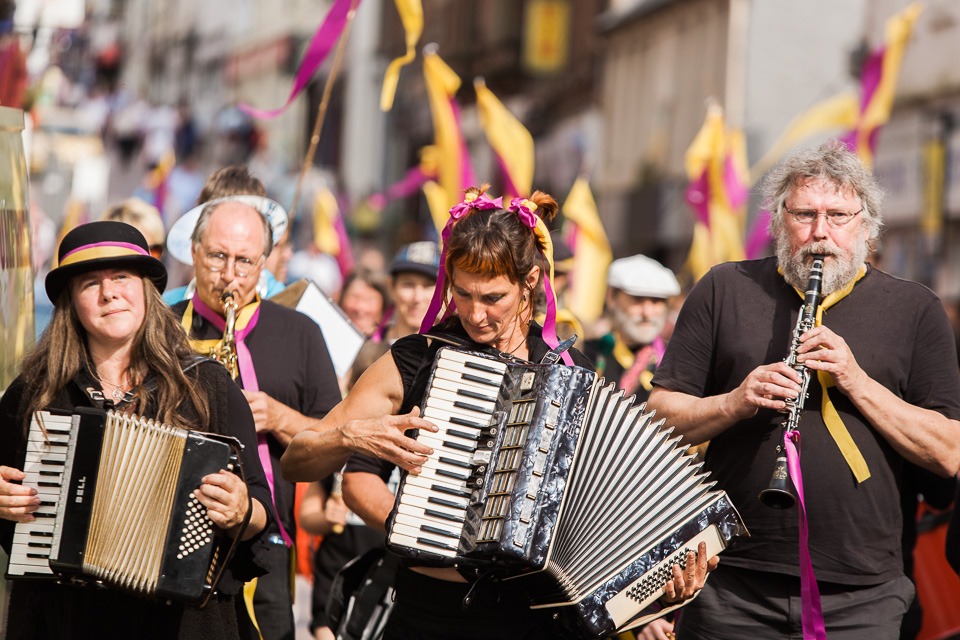 The amazing Balkan Street Carnival Band was led by Ruth Morris (left) who also wrote the music specially for the event